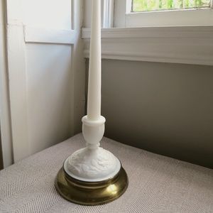 Vintage Brass Milk Glass Candlestick Taper Candle Holder